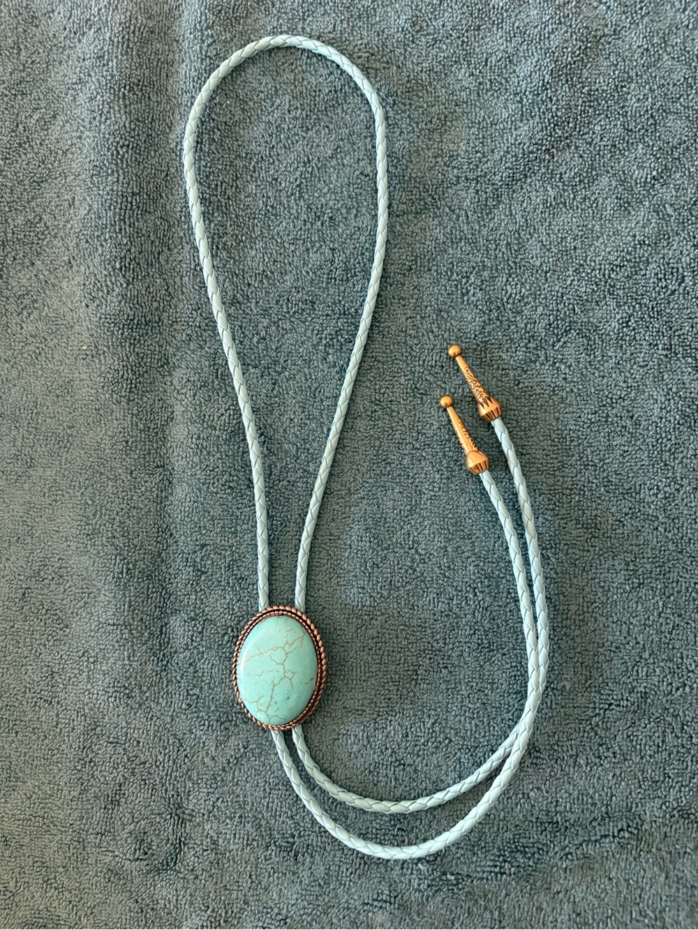Turquoise Stone Bolo Tie with Light Blue Braided Cord